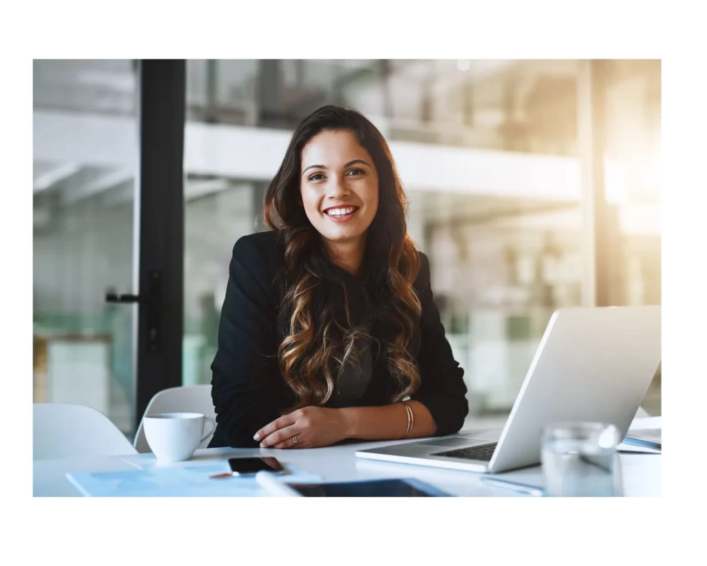 pretty lady with laptop smiling